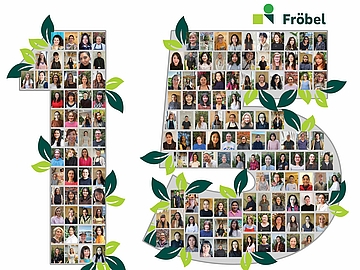 Collage aus Porträts der Fröbel-Mitarbeitenden aus Australien, bilden eine 15