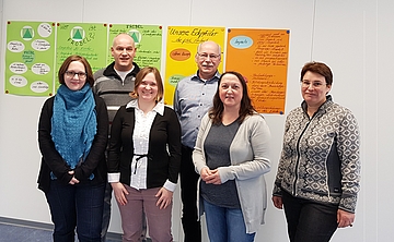 Begehung der Räumlichkeiten am 5. Februar 2019:  Vorne: Katharina Schott (Landeshauptstadt Hannover, Kindertagesstättenplanung), Silke Tellbach (Niedersächsisches Kultusministerium, Landesjugendamt), Kerstin Brandt (Einrichtungsleitung), Birgit Schulze (Gemeinde - Unfallversicherungsverband Hannover); hinten: Torsten Buhl (Landeshauptstadt Hannover, Gebäudemanagement), Andreas Hirsch (stv. Geschäftsleiter der FRÖBEL-Region Norddeutschland)  