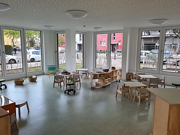 Innenraum des neuen FRÖBEL-Kindergartens Simon Bolivar kurz vor der Eröffnung im Mai 2021 (Foto: FRÖBEL e.V.)
