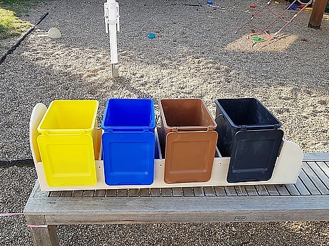 DIY Müllwagen für die Mülltrennung im Kindergarten mit Abfallbehältern