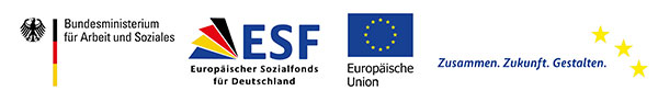 Logos BMAS, ESF, EU, Zusammen. Zukunft. Gestalten.
