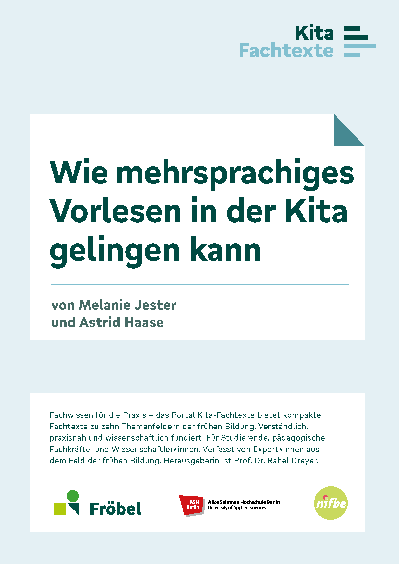 Download Kita-Fachtext: "Wie mehrsprachiges Vorlesen in der Kita gelingen kann" von Dr. Melanie Jester und Dr. Astrid Haase